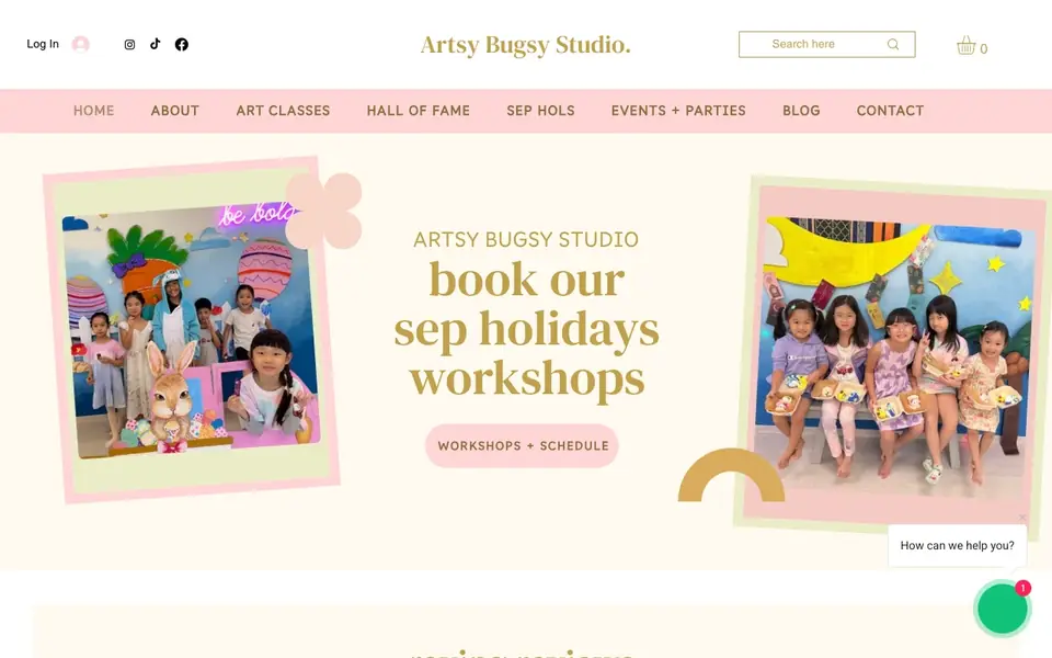 Artsy Bugsy Studio website homepage, 4 Oct 2026