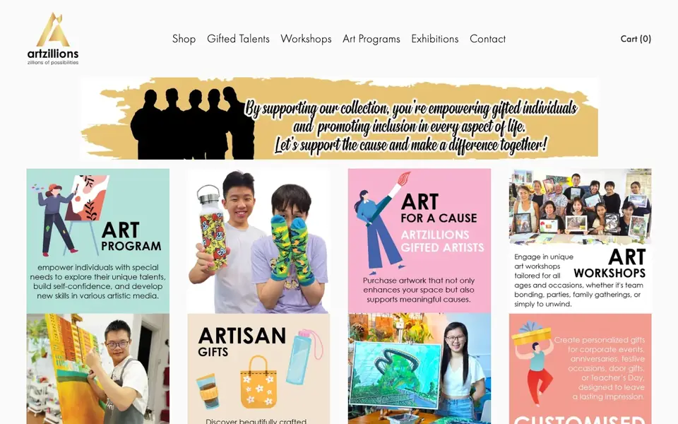 Artzillions Art School website homepage, 4 Oct 2026