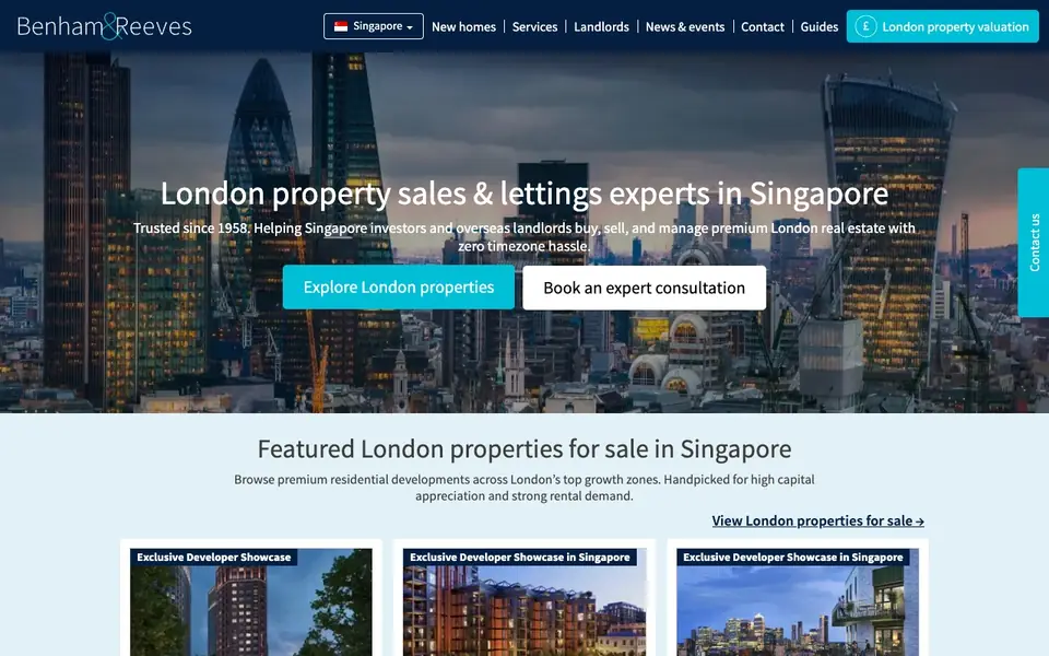 Benham and Reeves website homepage, 4 Oct 2026