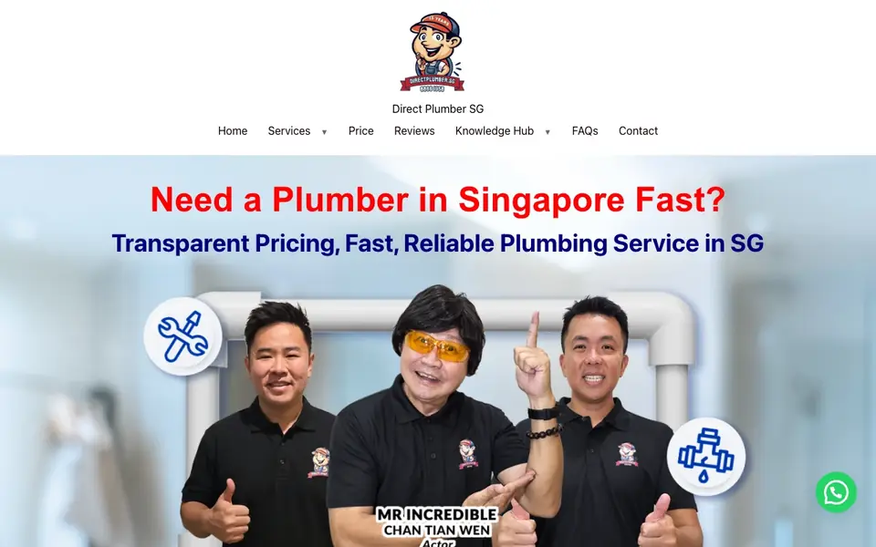 Direct Plumber SG website homepage, 4 Oct 2026