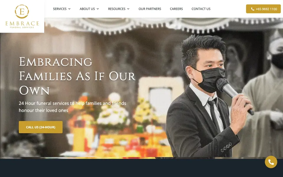 Embrace Funeral Services Pte Ltd website homepage, 4 Oct 2026