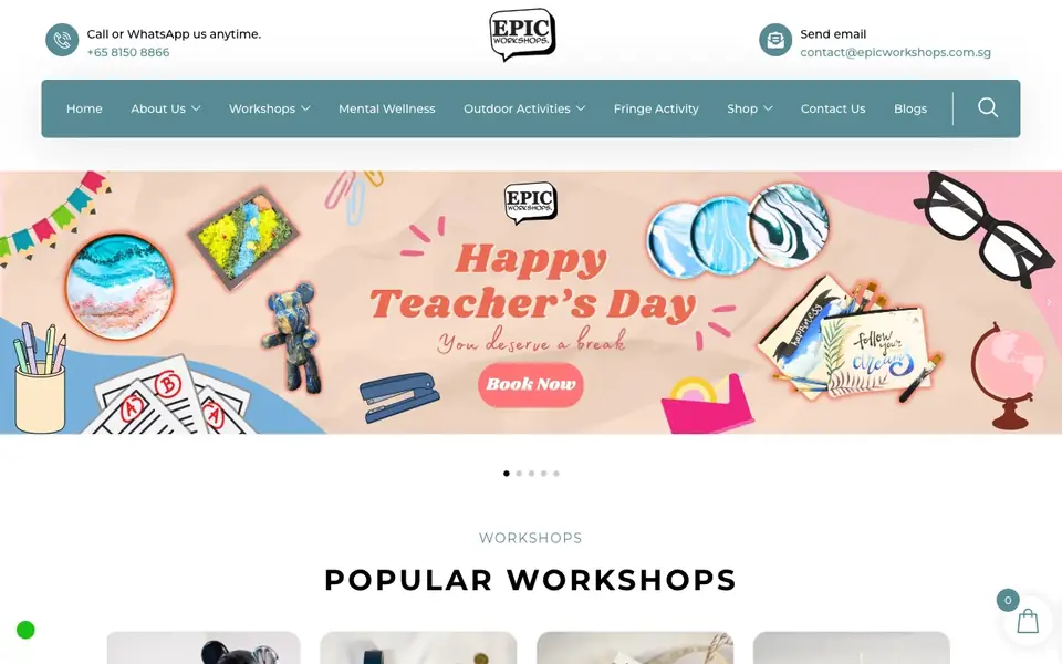 Epic Workshops website homepage, 4 Oct 2026