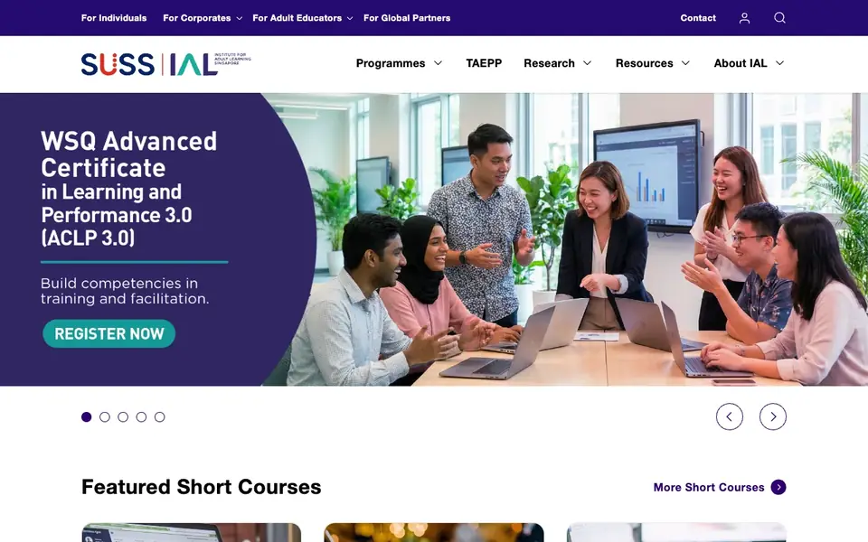 Institute for Adult Learning Singapore website homepage, 4 Oct 2026