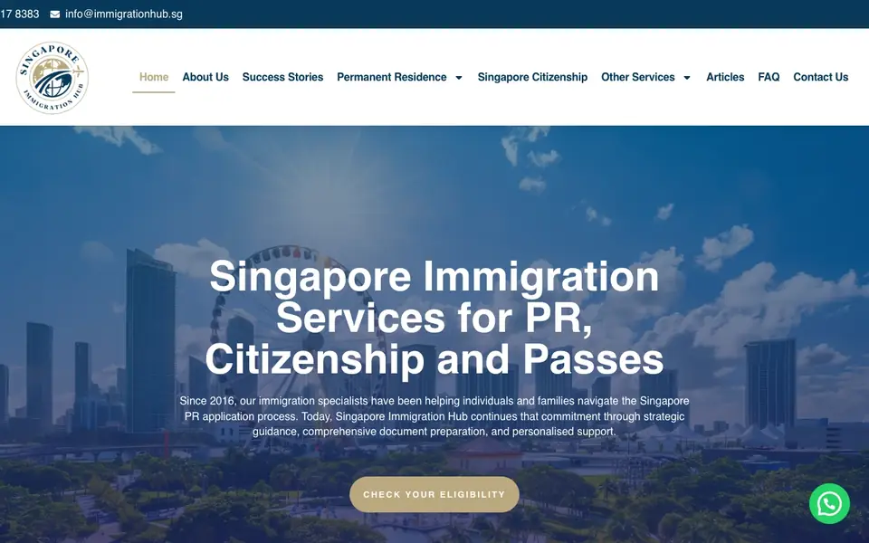 Singapore Immigration Hub website homepage, 4 Oct 2026