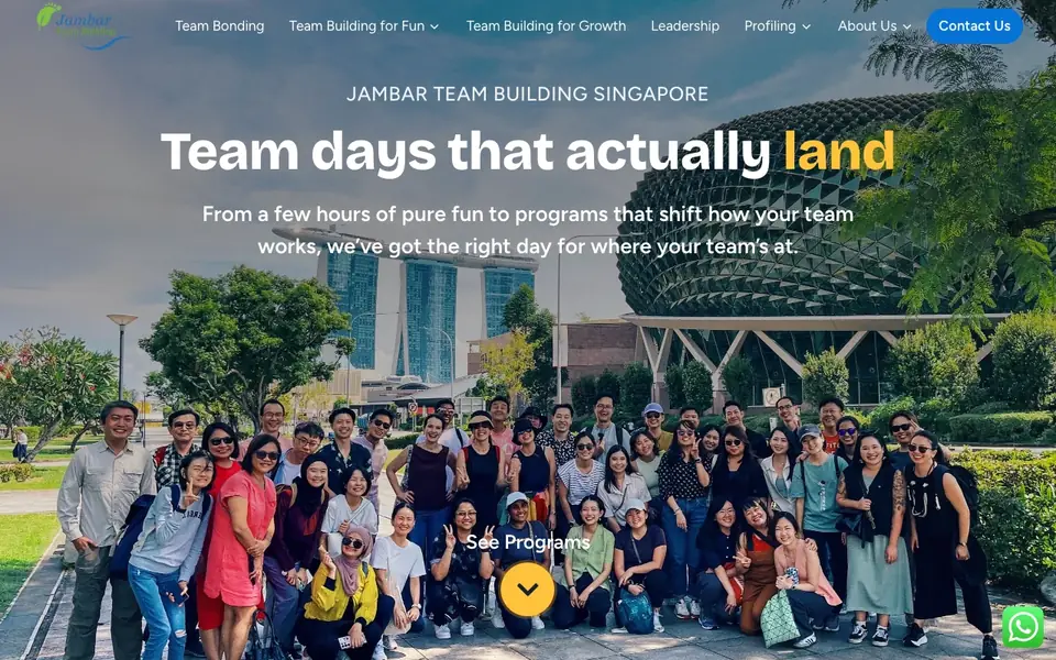 Jambar Team Building website homepage, 4 Oct 2026