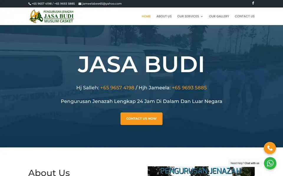 Jasa Budi Muslim Casket Services website homepage, 4 Oct 2026
