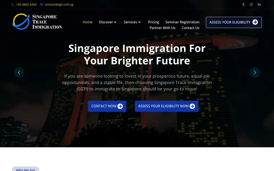 Singapore Trace Immigration (SGTI) website homepage, 4 Oct 2026