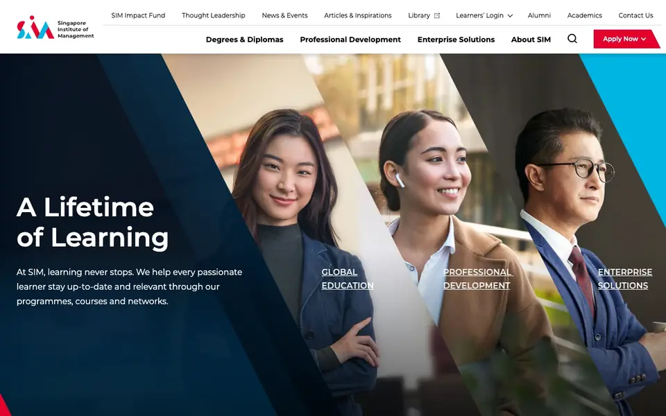 SIM Academy website homepage, 4 Oct 2026