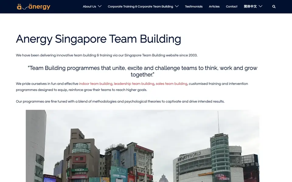 Anergy Singapore Team Building website homepage, 4 Oct 2026
