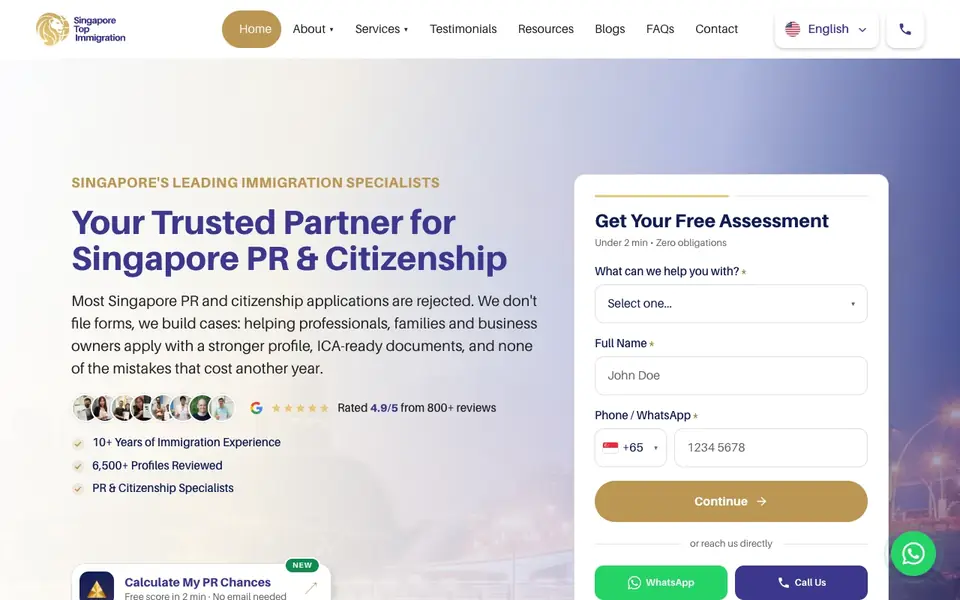 Singapore Top Immigration website homepage, 4 Oct 2026