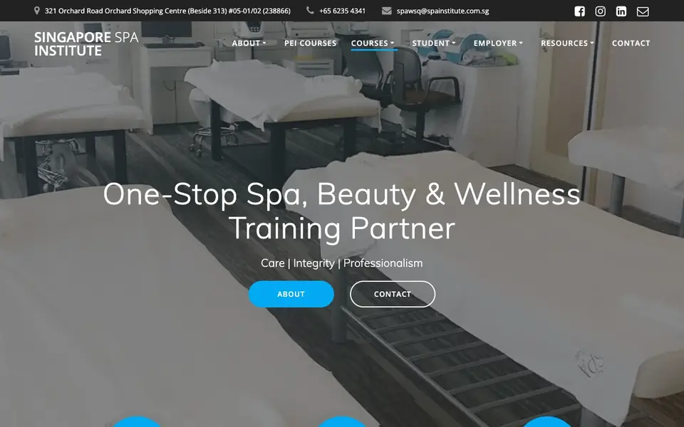 Singapore Spa Institute website homepage, 4 Oct 2026