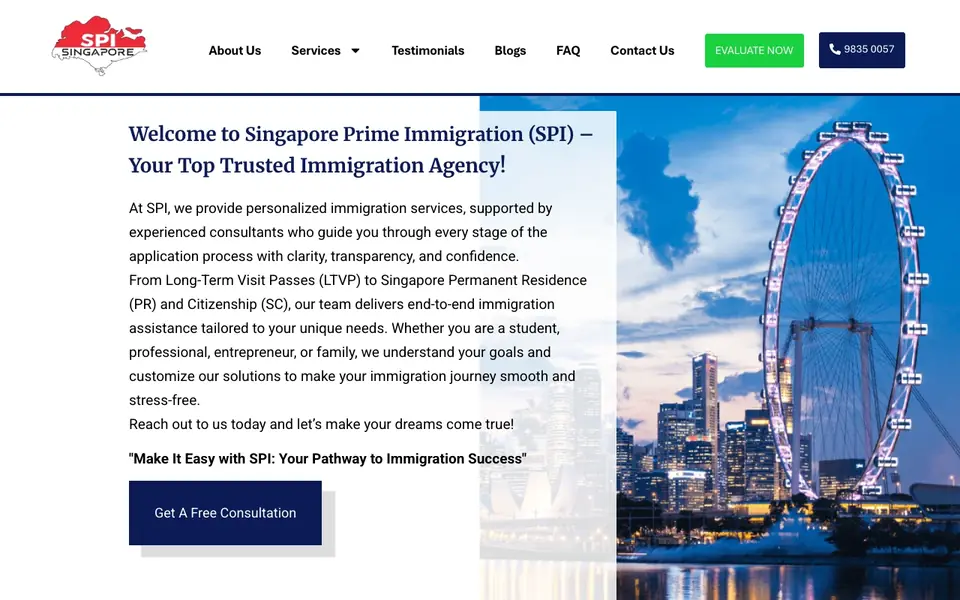 Singapore Prime Immigration Pte. Ltd. website homepage, 4 Oct 2026