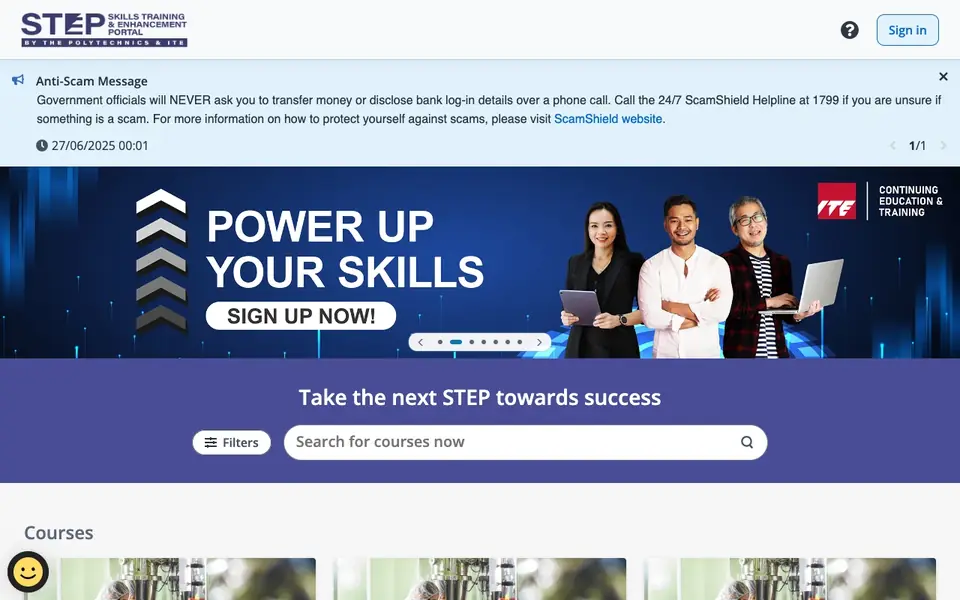 STEP (Skills Training & Enhancement Portal) website homepage, 4 Oct 2026