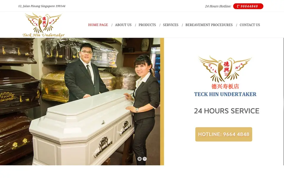 Tek Hin Undertaker website homepage, 4 Oct 2026