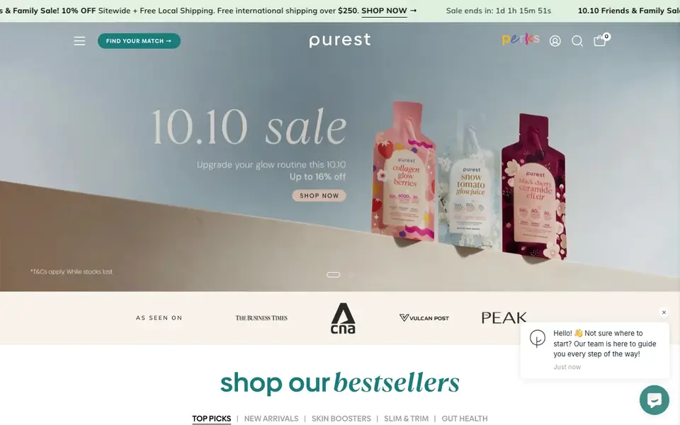 The Purest Co website homepage, 4 Oct 2026