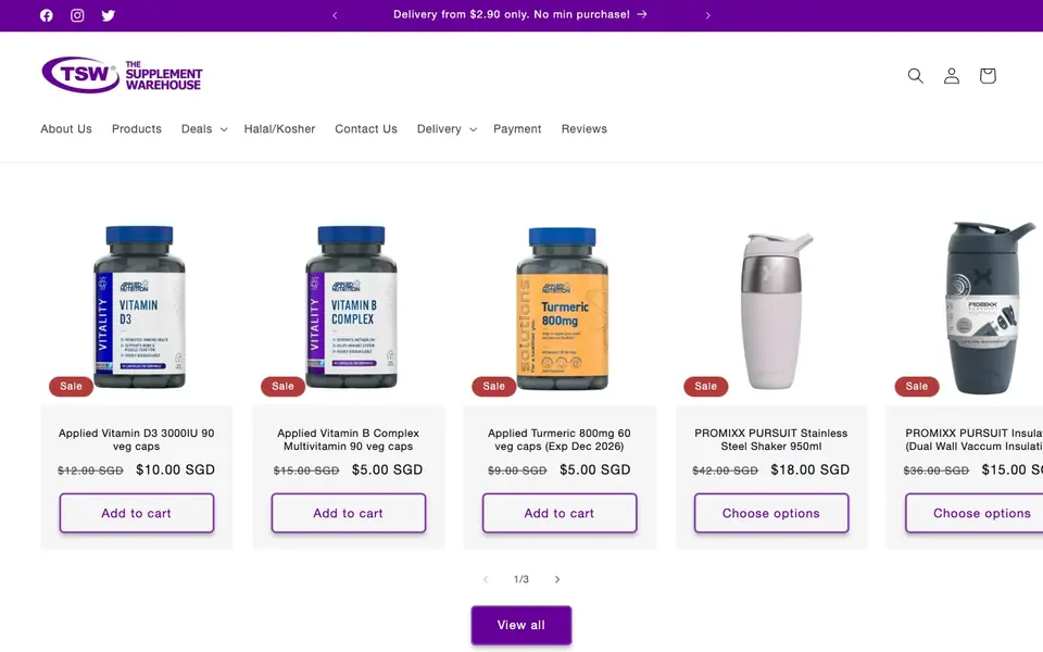 The Supplement Warehouse website homepage, 4 Oct 2026