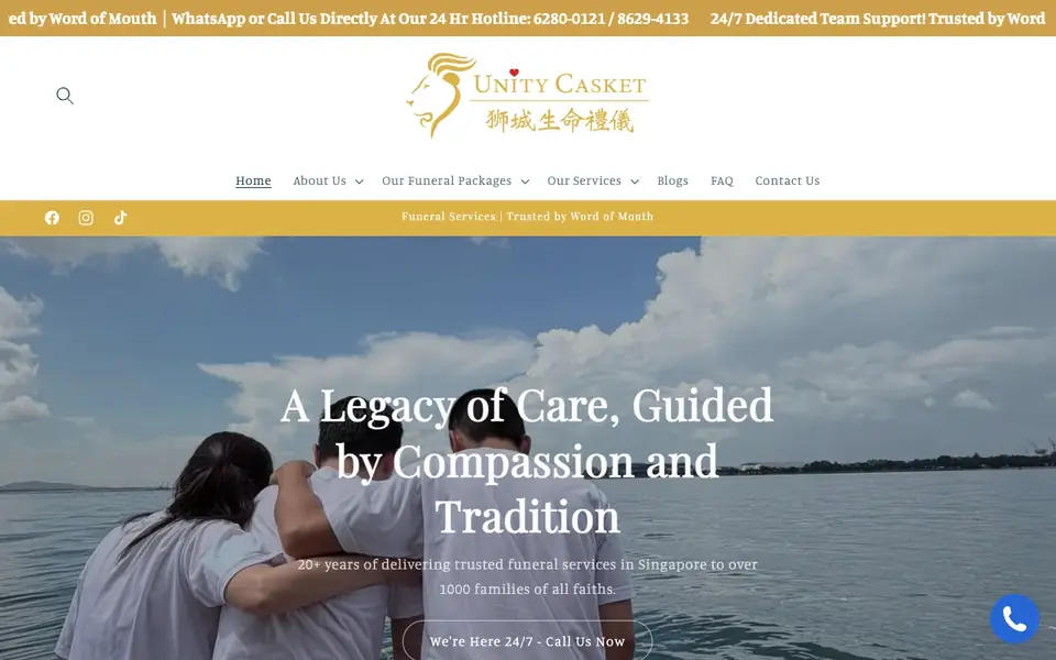 Unity Casket Funeral Planner website homepage, 4 Oct 2026