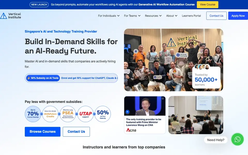 Vertical Institute website homepage, 4 Oct 2026